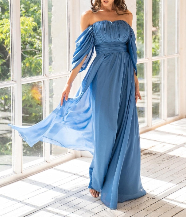 Prom Dresses for Women Off Shoulder Long Party Dress Elegant Chiffon Formal Evening Gown